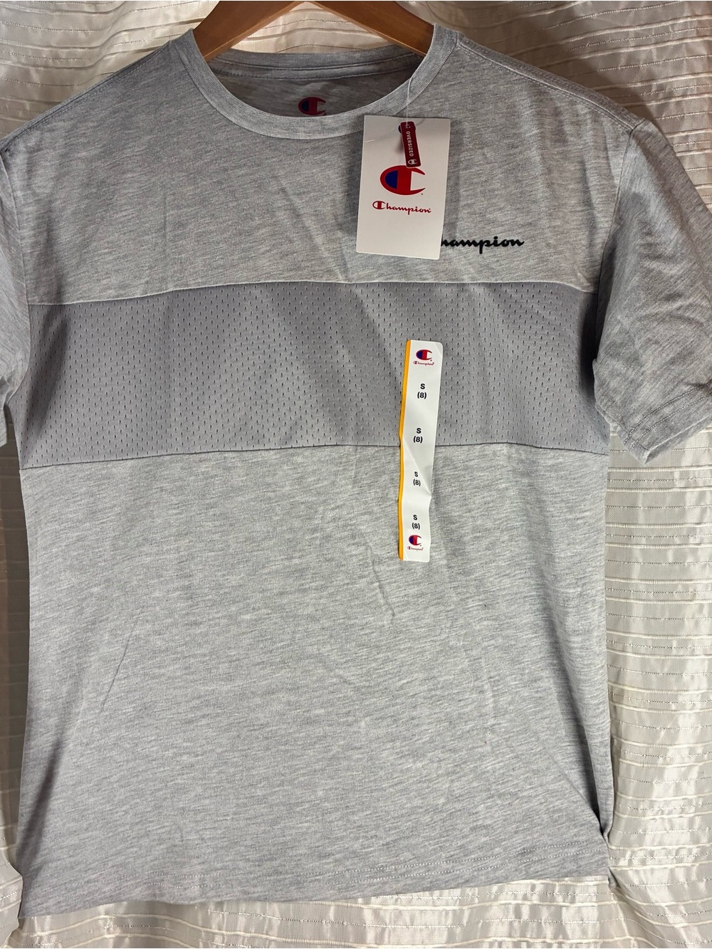 Champion Boy’s Light Gray Short-Sleeve Crewneck Tee with Textured Panel